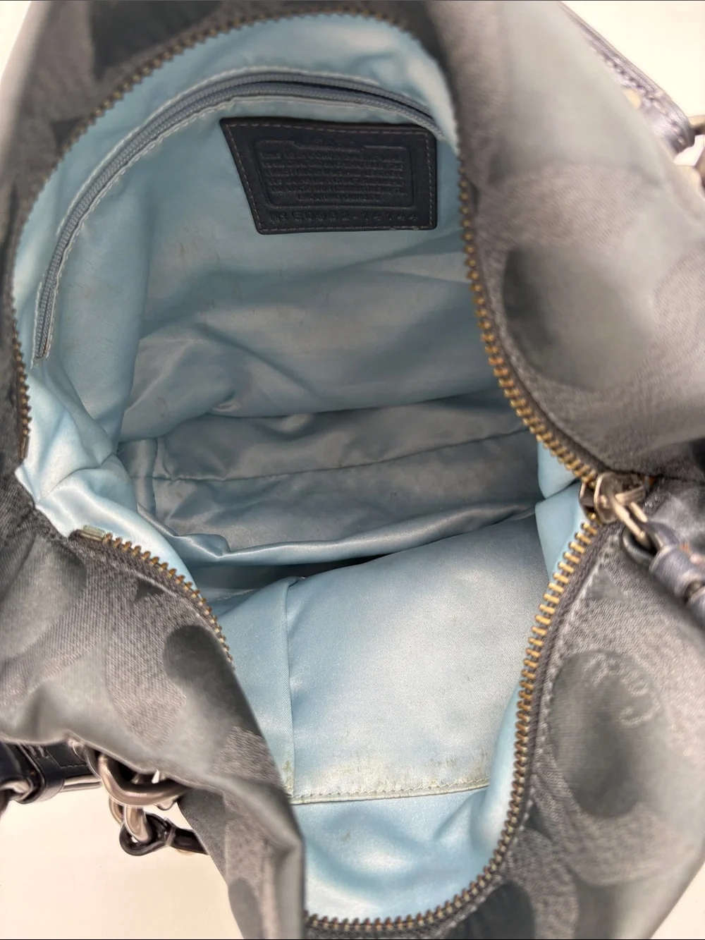 Coach Brook Silver Grey Jacquard Signature Hobo Bag BLEMISH
